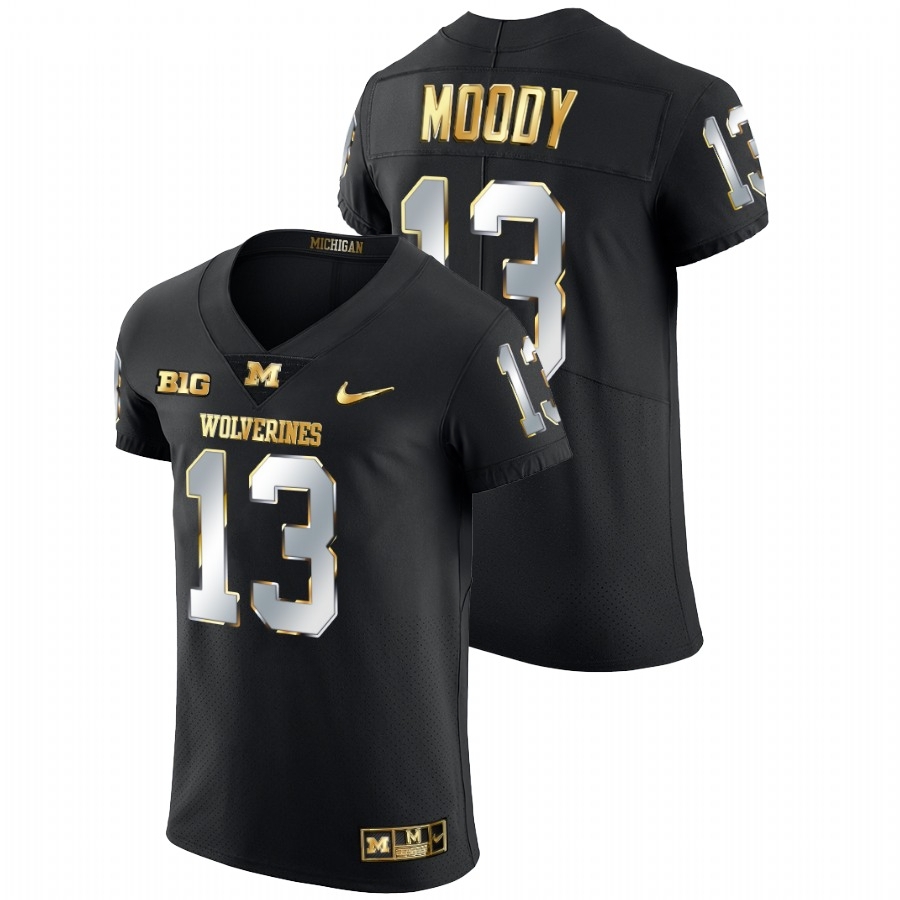 Michigan Wolverines Men's NCAA Jake Moody #13 Black Golden Diamond Edition Elite 2021-22 College Football Jersey KJH0149ZS
